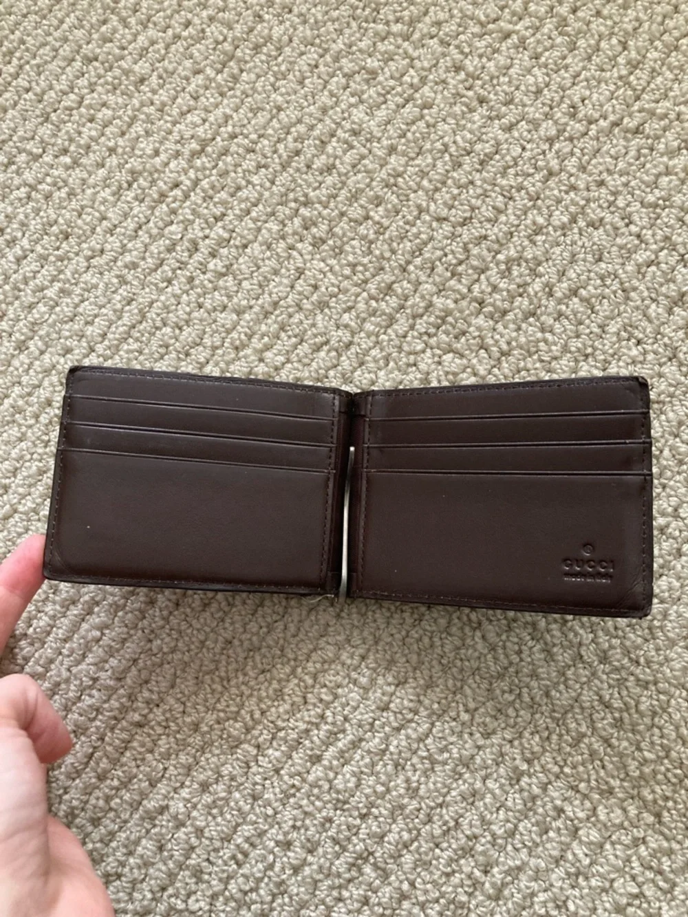 Vintage Gucci GG Monogram Bifold Wallet Money Clip Pre-2000 Brown Canvas Leather